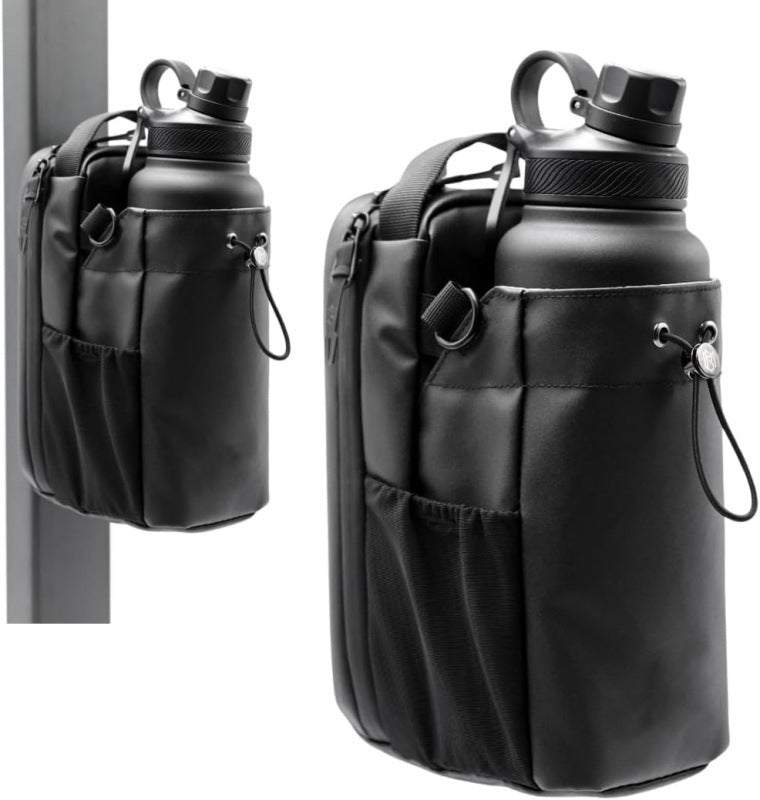 NNEDSZ Black Magnetic Gym Water Bottle Holder Bag - Crossbody Sling Pouch for Essentials